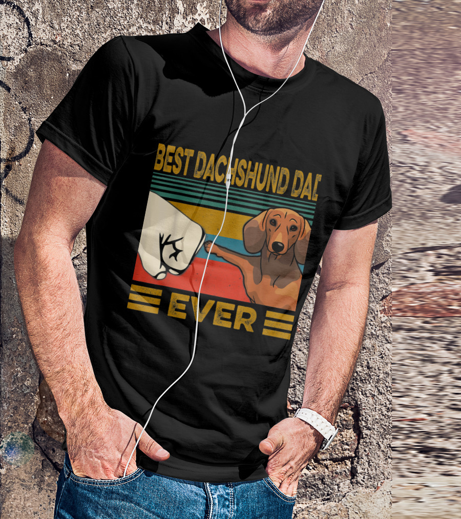 Best Dachshund Dad Ever Retro Fist Bump With Dachshund T-Shirt