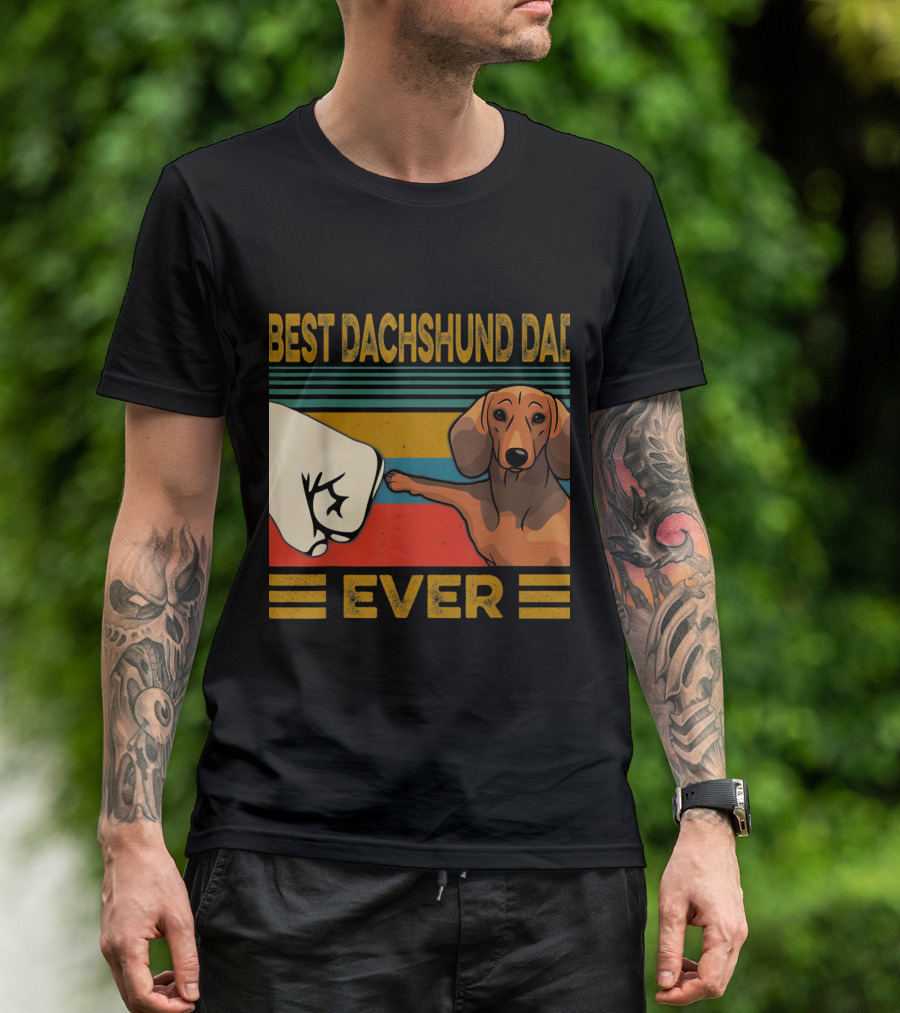 Best Dachshund Dad Ever Retro Fist Bump With Dachshund T-Shirt