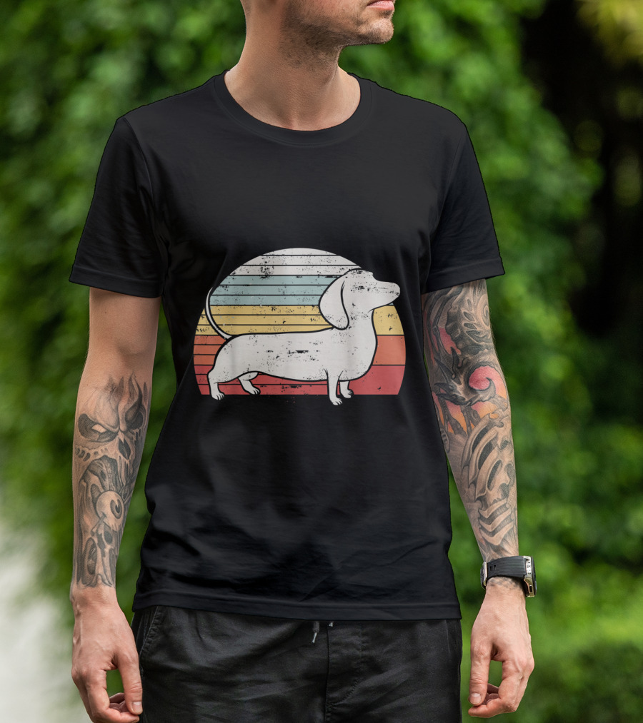 Retro Cool Dachshund Dog Weiner Dog Fans Vintage Stripes T-Shirt