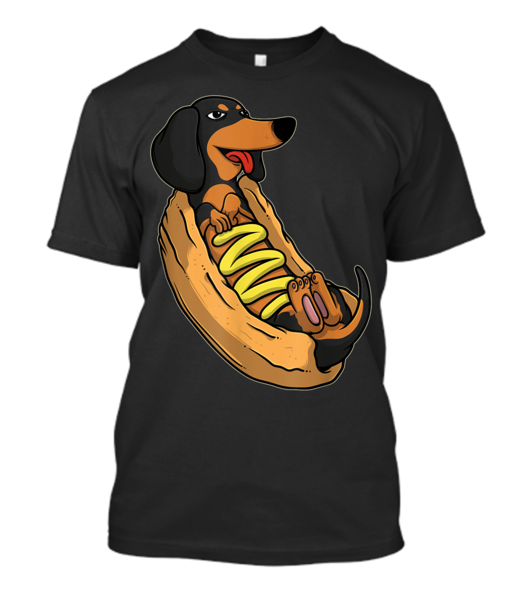 Weiner Dog Sausage Relaxed In Hot Dog Bun With Mustard T-Shirt