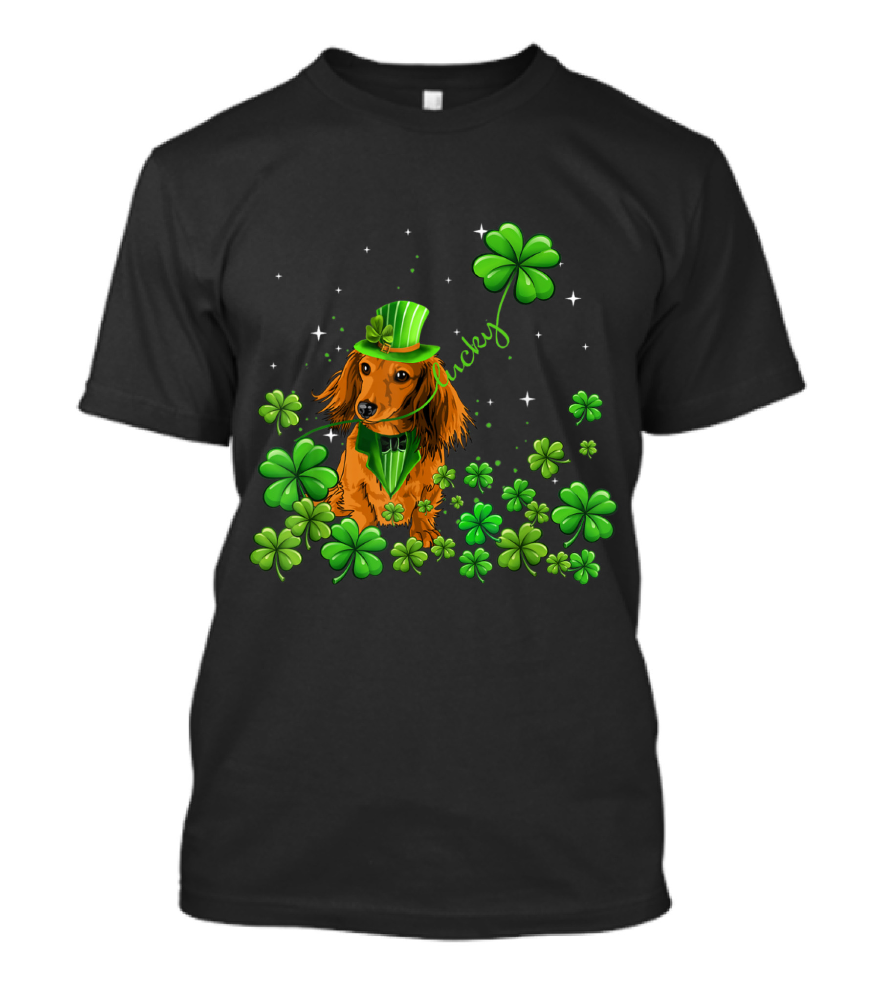 Lucky Dachshund With Shamrocks St Patrick's Day T-Shirt