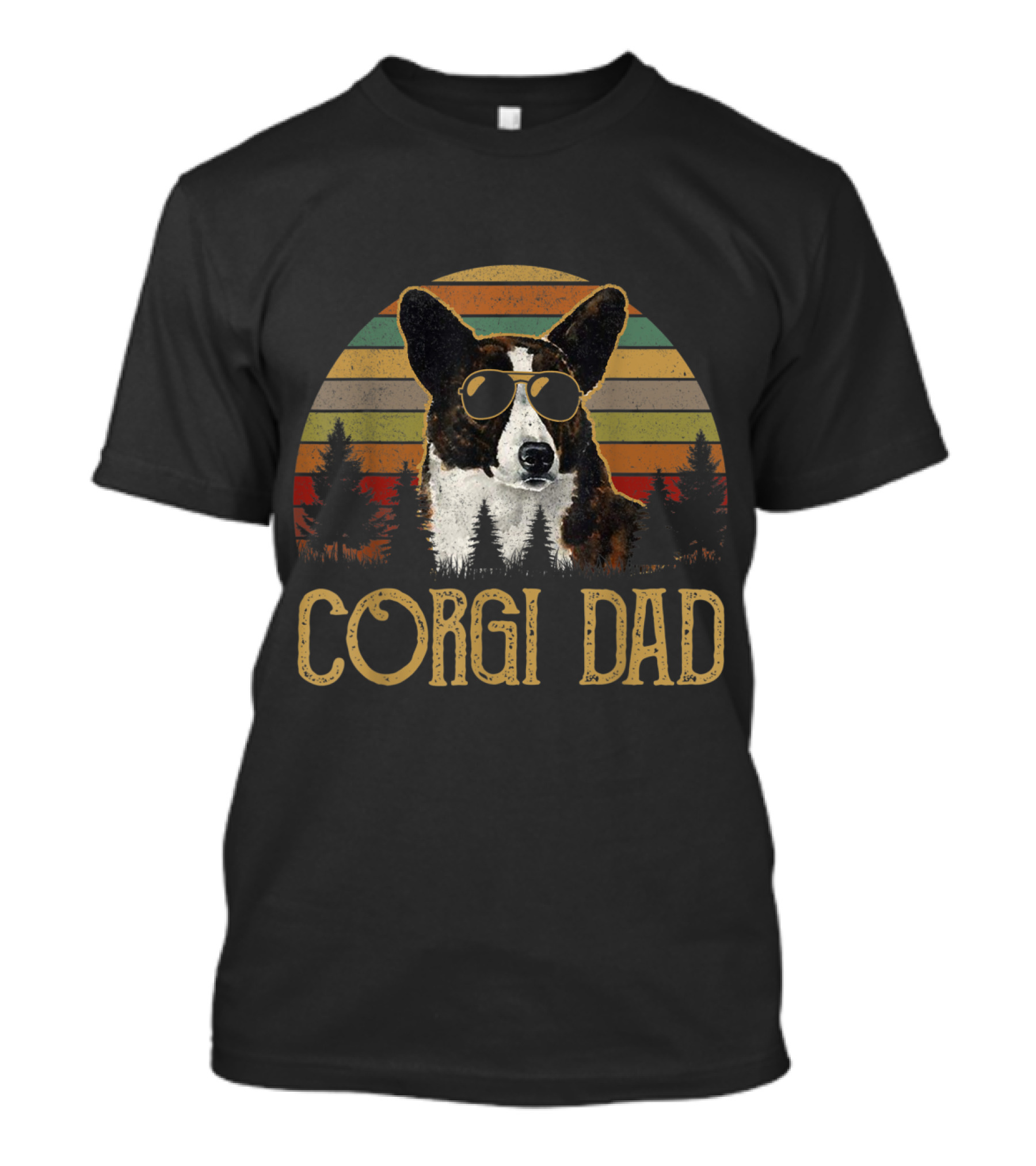 Corgi Dad Mens Cardigan Welsh Corgi Funny Dad Retro Sunglasses Pine Trees T-Shirt