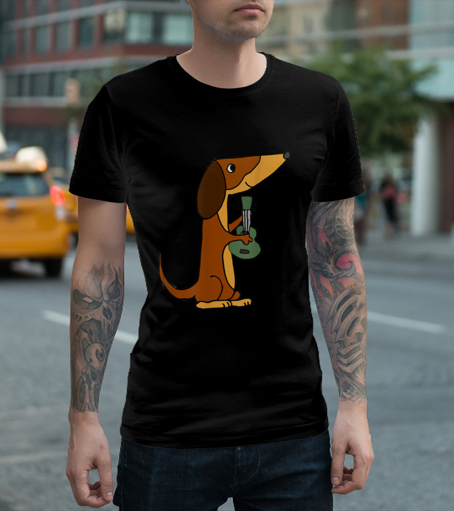 Smilesmusica Funny Dachshund Dog Playing Guitar T-Shirt