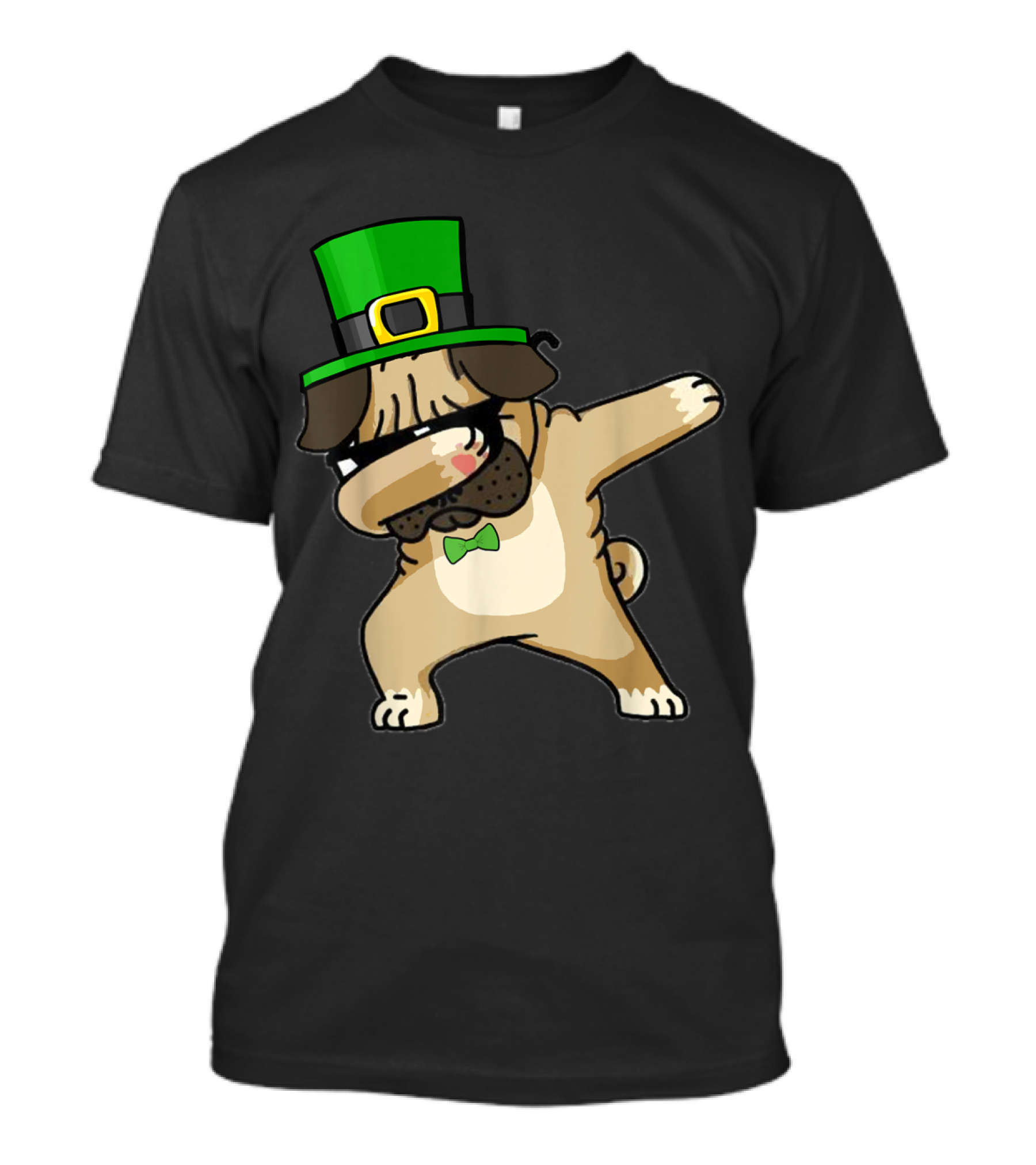 St Patricks Day Dabbing Pug In Green Leprechaun Hat With Bowtie T-Shirt