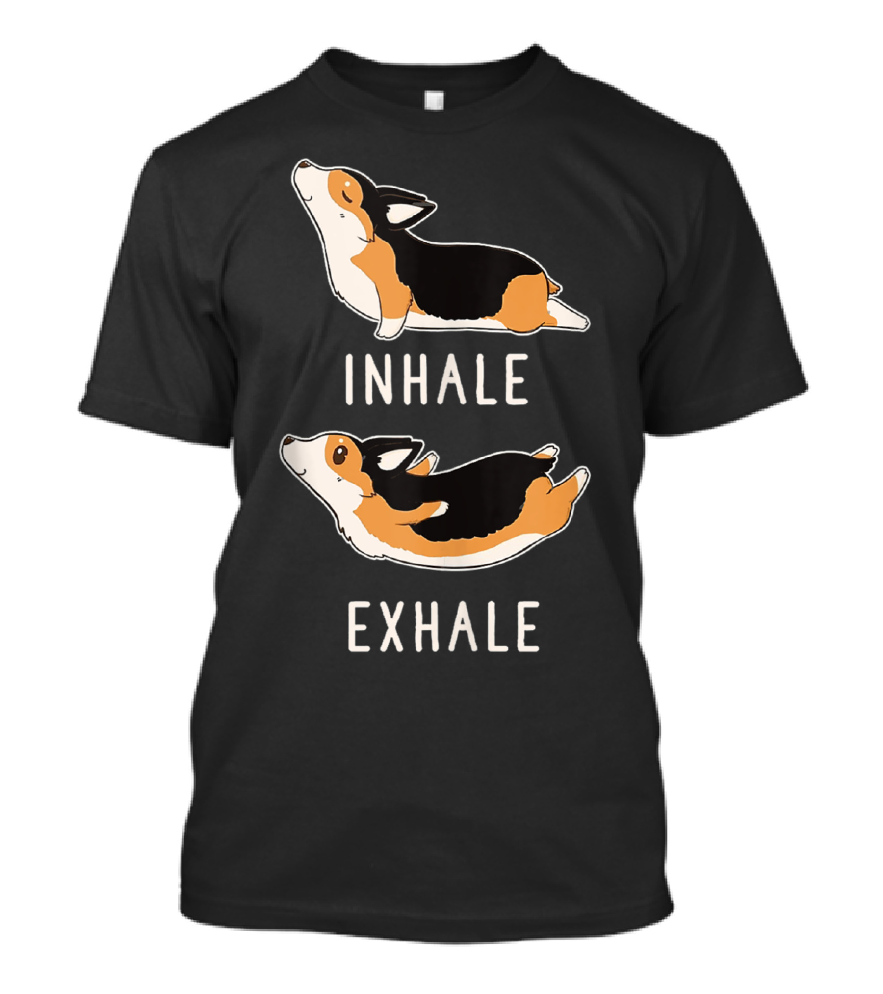 Tri Welsh Corgi Yoga Inhale Exhale Funny Lover T-Shirt