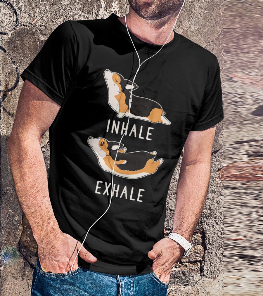 Tri Welsh Corgi Yoga Inhale Exhale Funny Lover T-Shirt