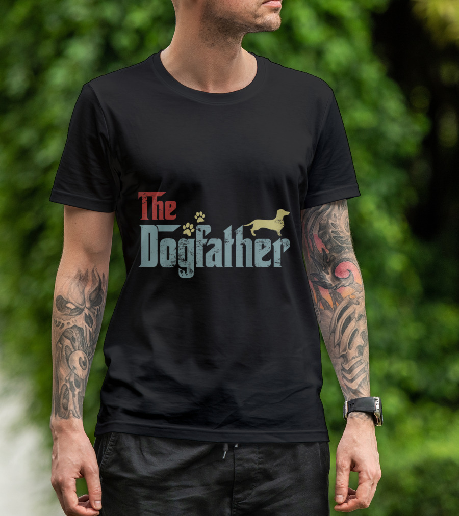 Vintage The Dogfather Dachshund Funny Dog Paw Prints T-Shirt