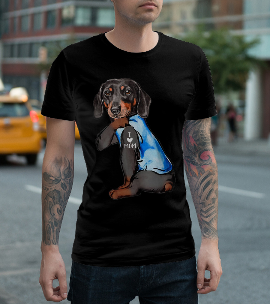 Women Dachshund Dog Tattoo I Love Mom T-Shirt
