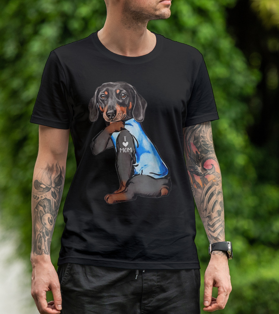 Women Dachshund Dog Tattoo I Love Mom T-Shirt