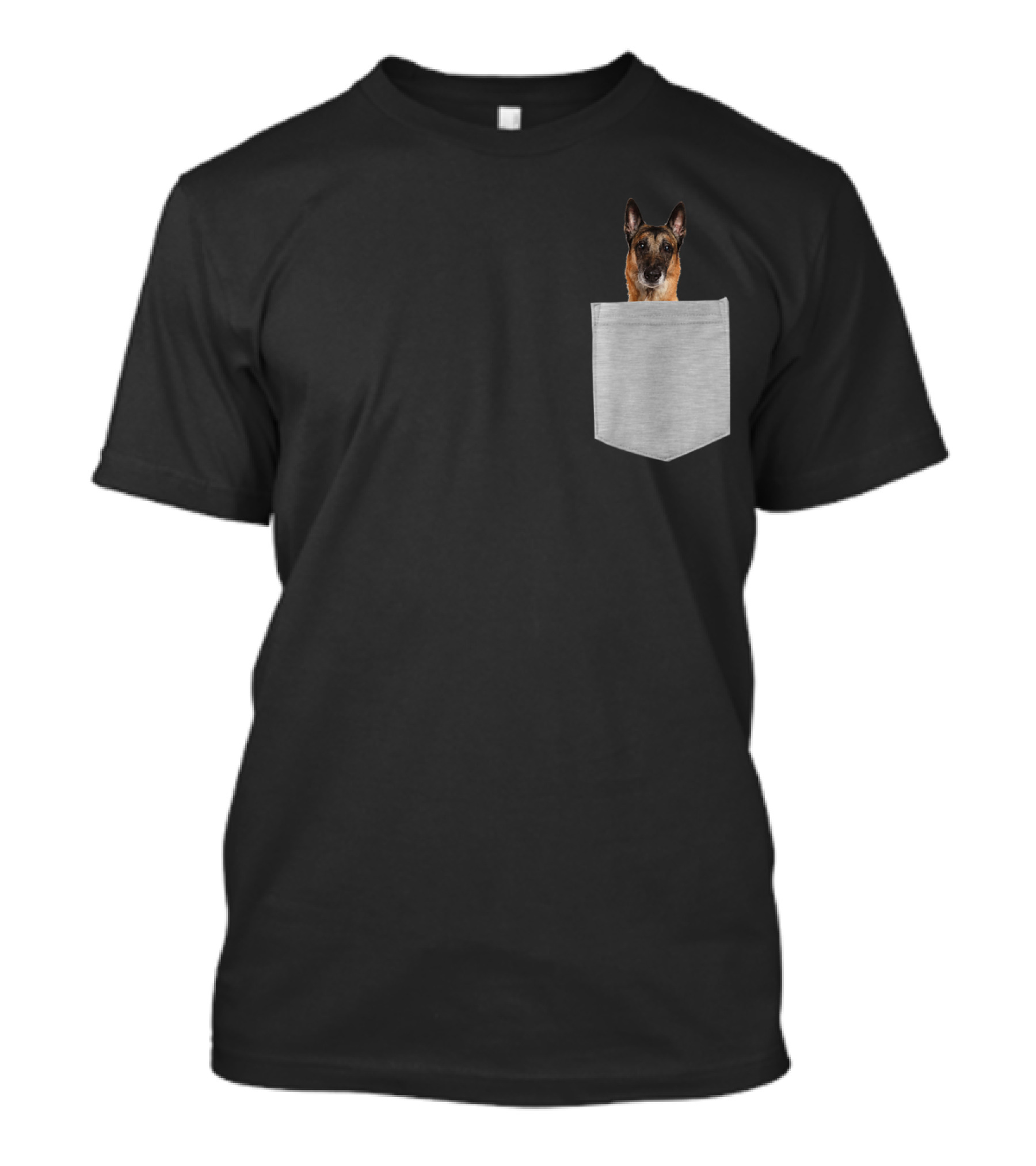 Belgian Malinois Dog Peeking Out Of Pocket T-Shirt