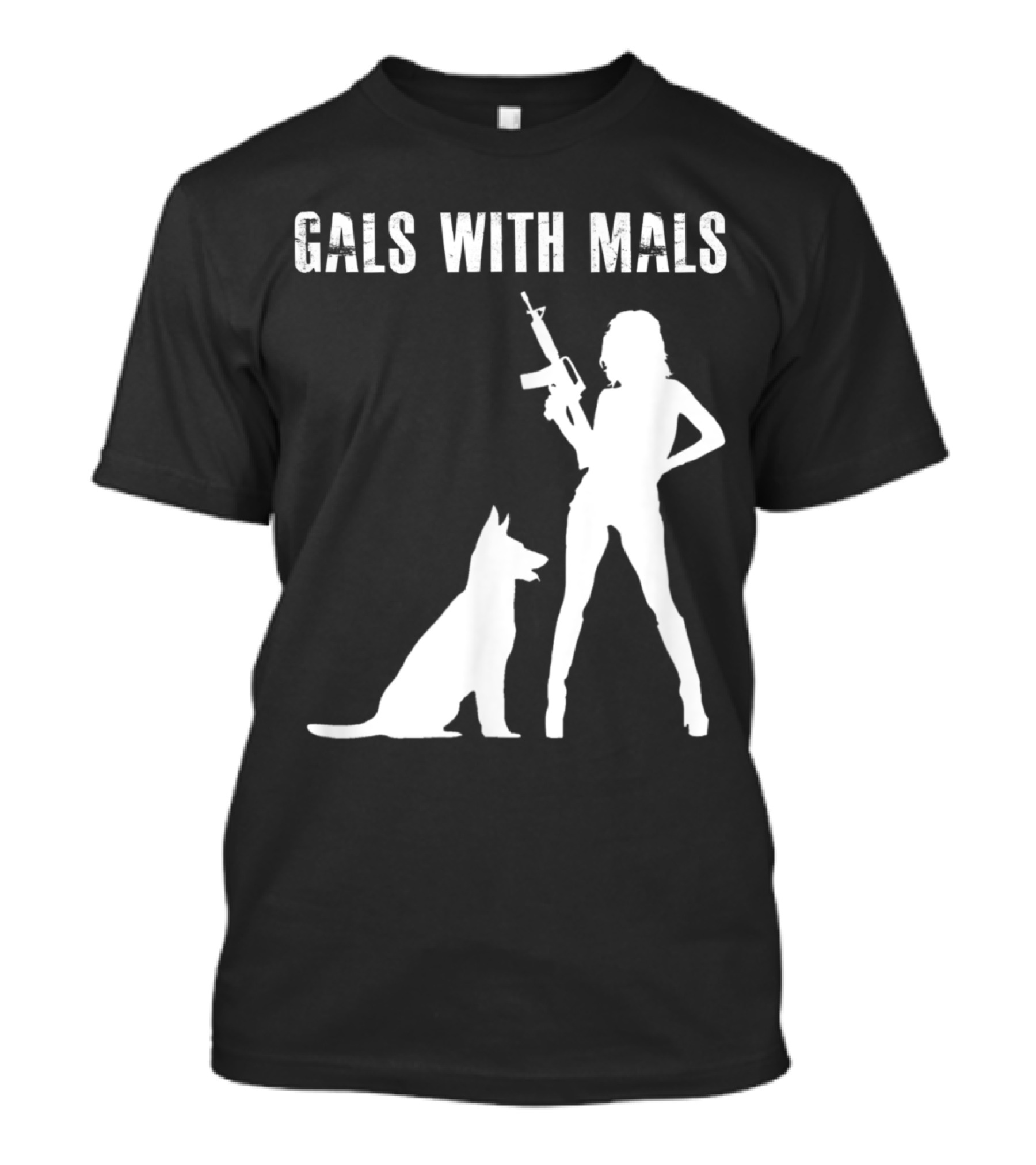 Gals With Mals Silhouette With Belgian Malinois And Rifle T-Shirt