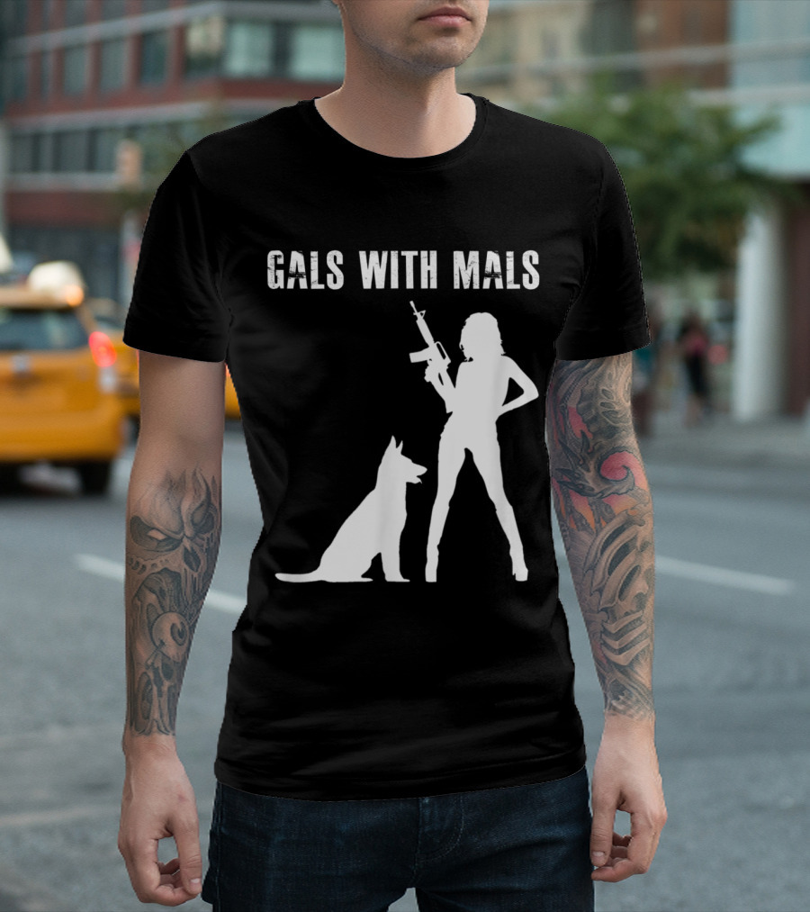 Gals With Mals Silhouette With Belgian Malinois And Rifle T-Shirt