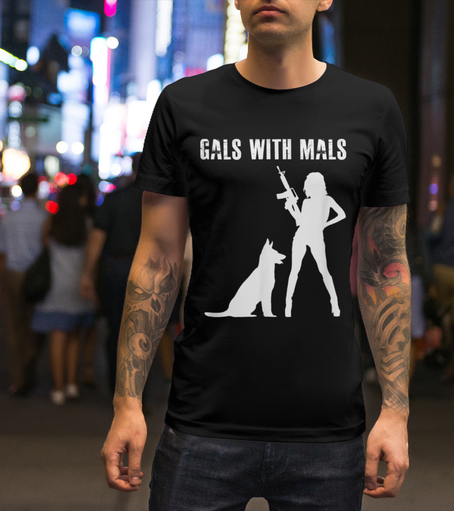 Gals With Mals Silhouette With Belgian Malinois And Rifle T-Shirt