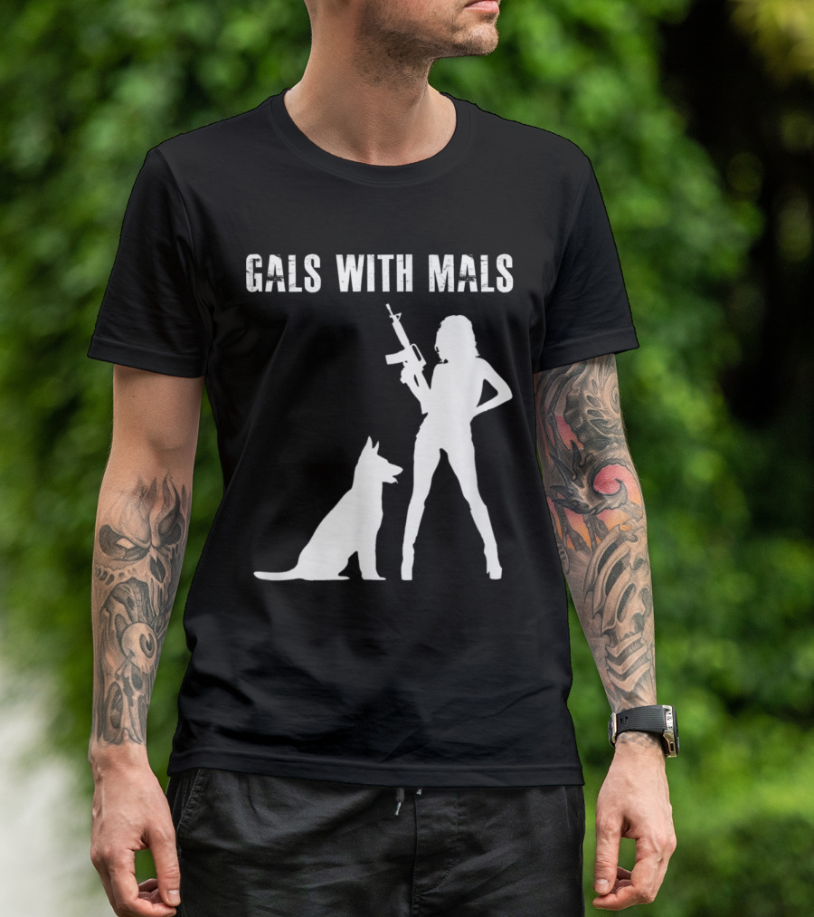 Gals With Mals Silhouette With Belgian Malinois And Rifle T-Shirt