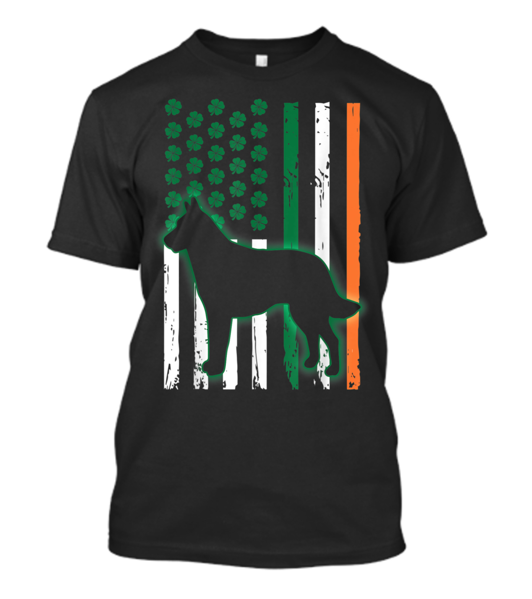 Irish American Flag Belgian Malinois Silhouette With Shamrocks T-Shirt