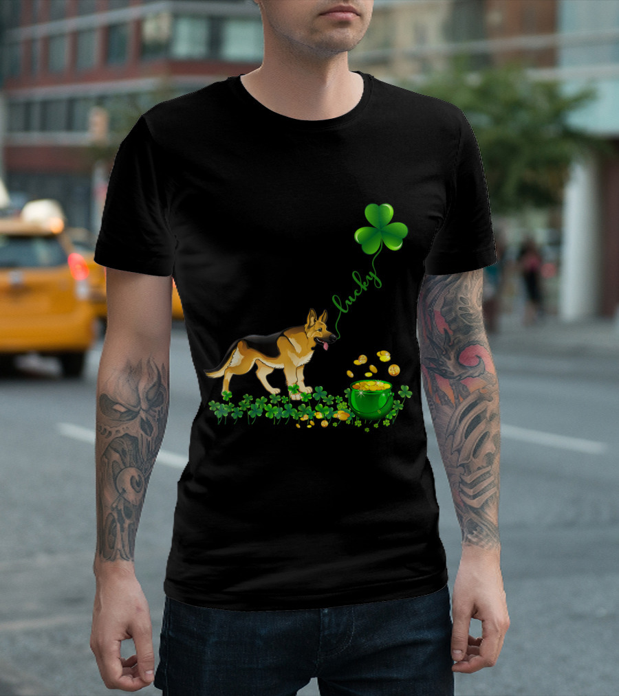Lucky Shamrock Belgian Malinois Dog Gold Coins T-Shirt