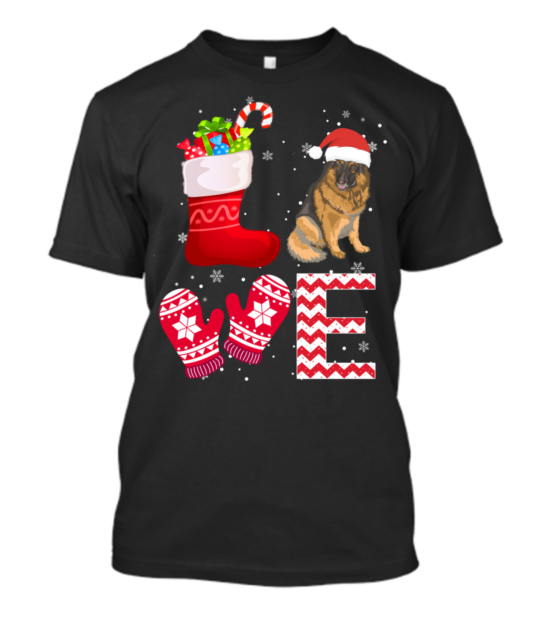 Christmas German Shepherd Lover German Stocking Mittens Snowflakes T-Shirt