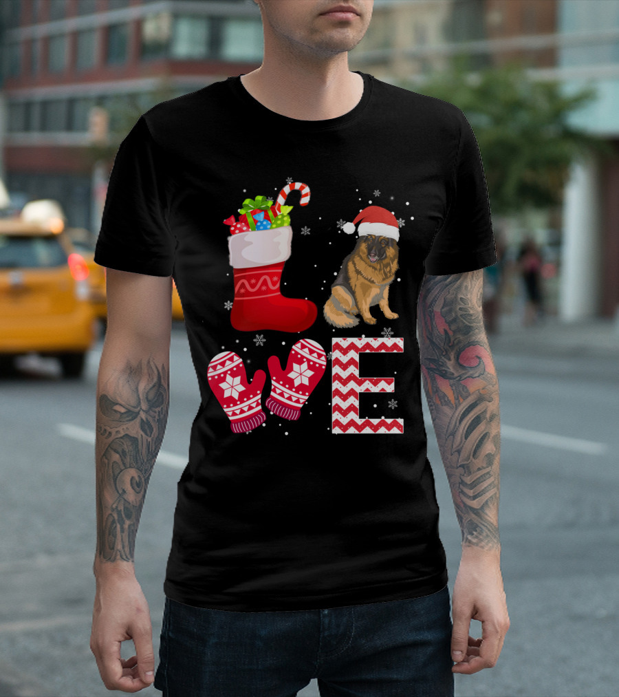 Christmas German Shepherd Lover German Stocking Mittens Snowflakes T-Shirt