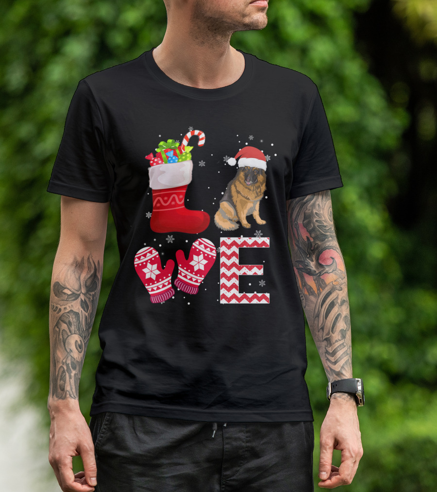 Christmas German Shepherd Lover German Stocking Mittens Snowflakes T-Shirt