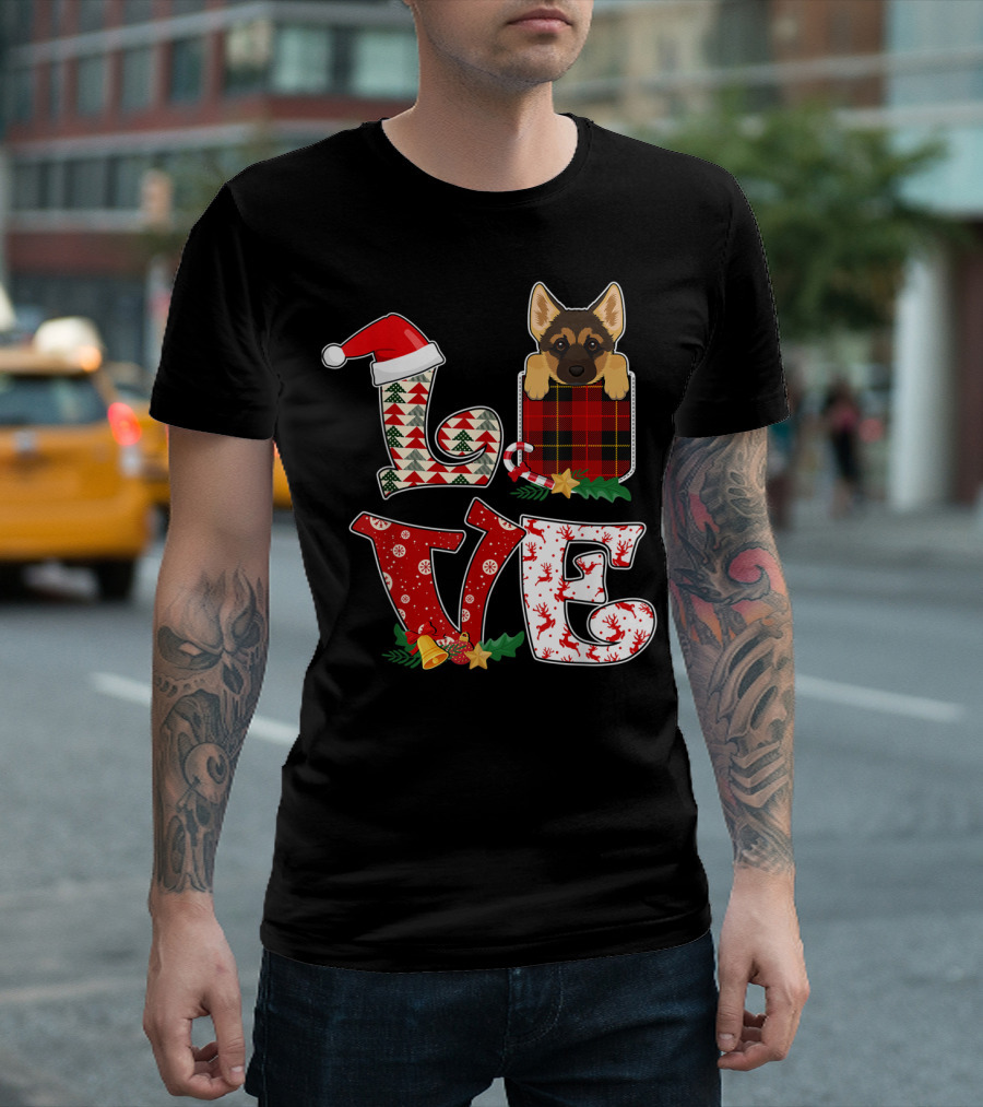 Love Christmas German Shepherd Pocket T-Shirt