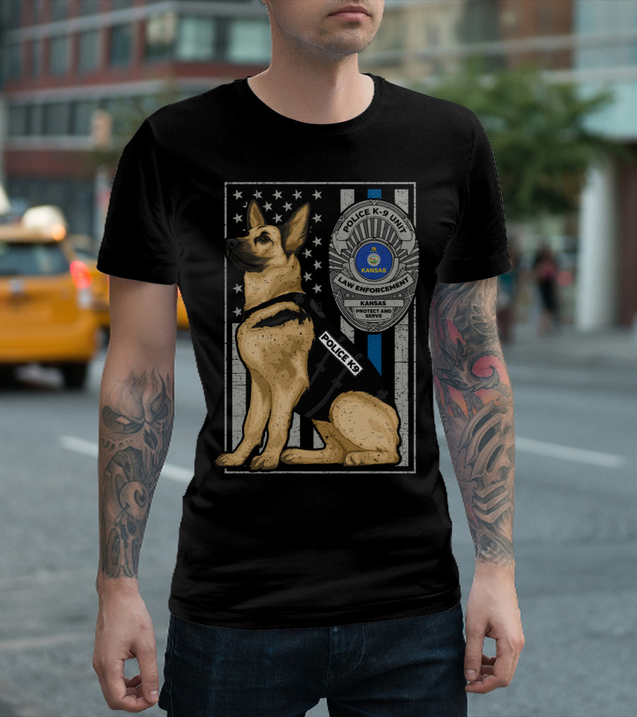 Police K-9 Unit Law Enforcement Kansas Protect and Serve German Shepherd T-Shirt
