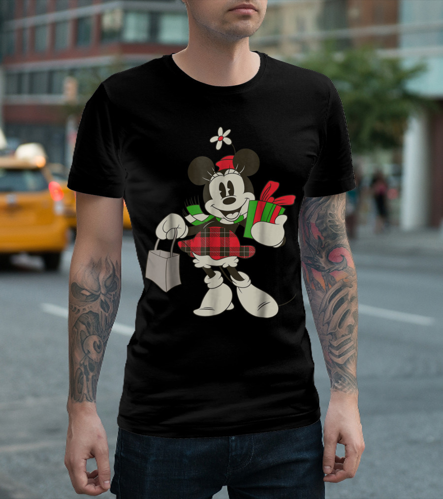Disney Vintage Minnie Mouse Holiday Plaid Gift T-Shirt
