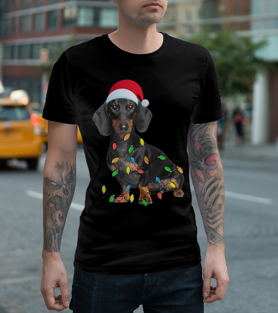 Christmas Dachshund Funny Santa Lights T-Shirt