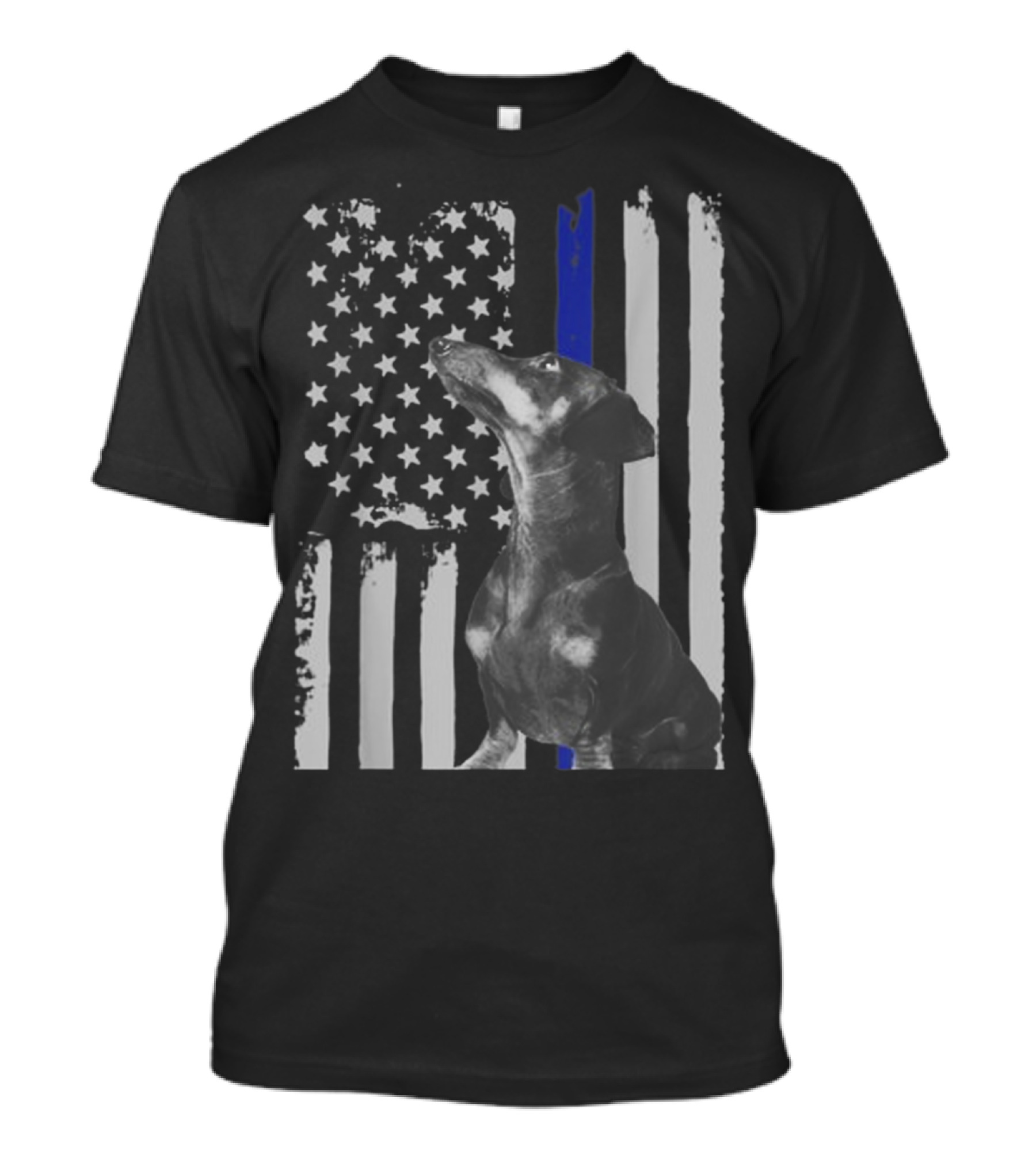 Dachshund American Flag Thin Blue Line Stars Stripes Funny T-Shirt