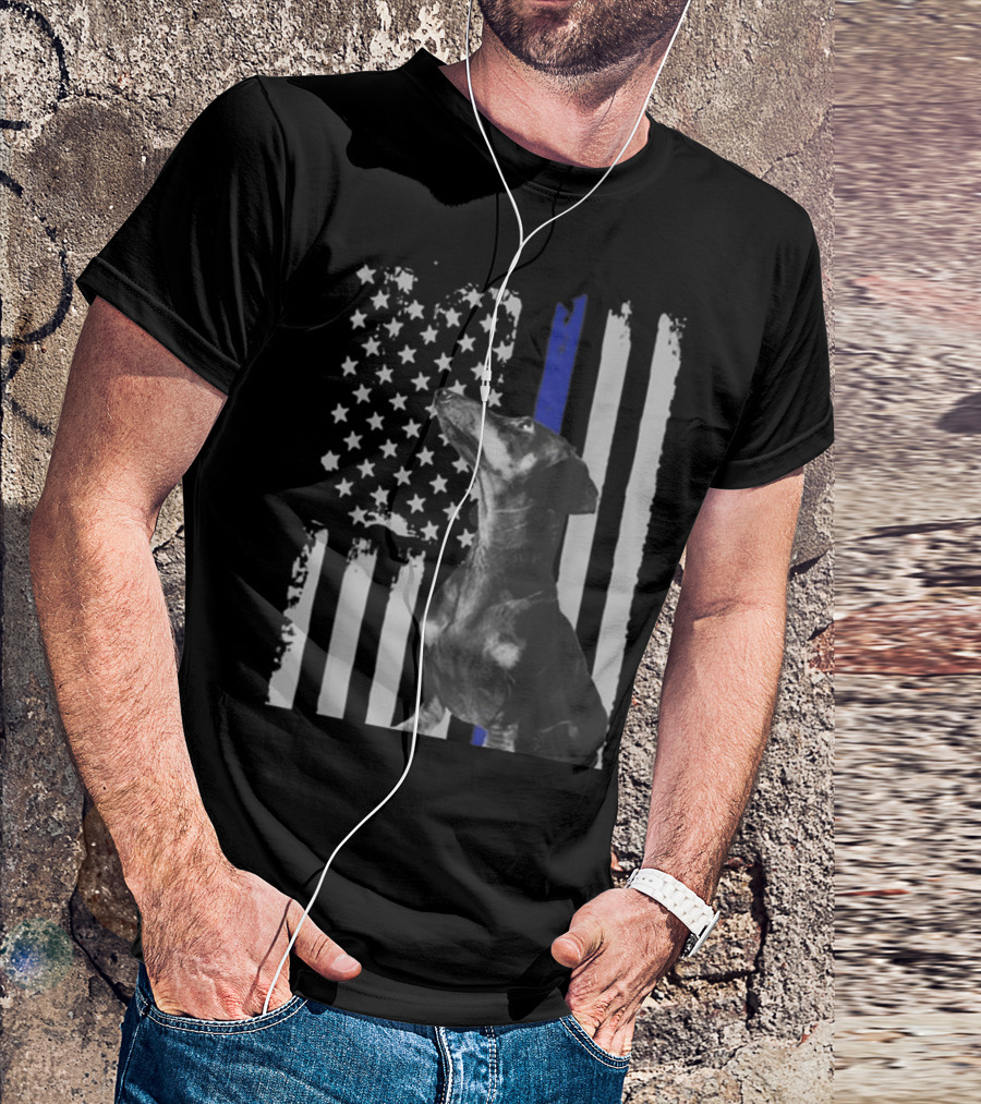Dachshund American Flag Thin Blue Line Stars Stripes Funny T-Shirt