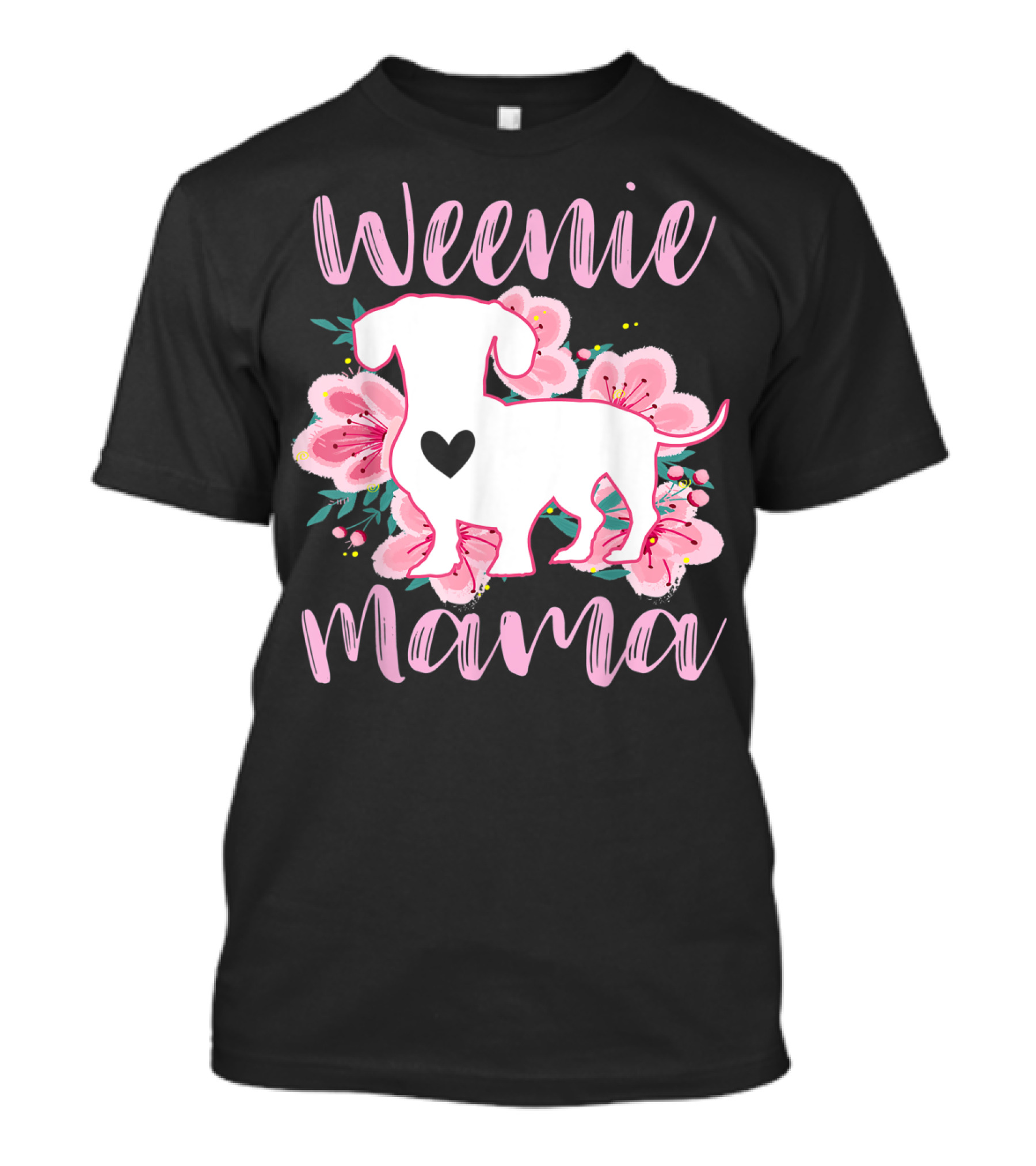 Weenie Mama Dachshund With Pink Flowers And Heart Detail T-Shirt