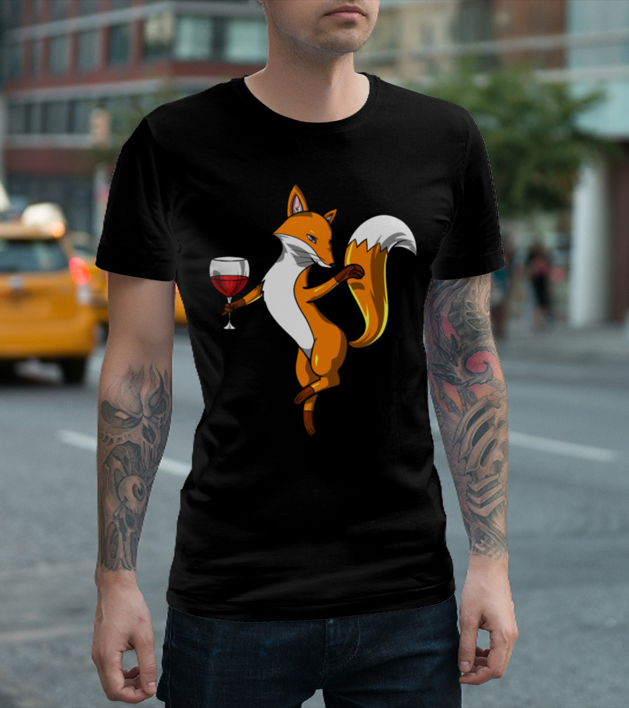 Cute Fox Wine Party Lover Drinking Fox T-Shirt