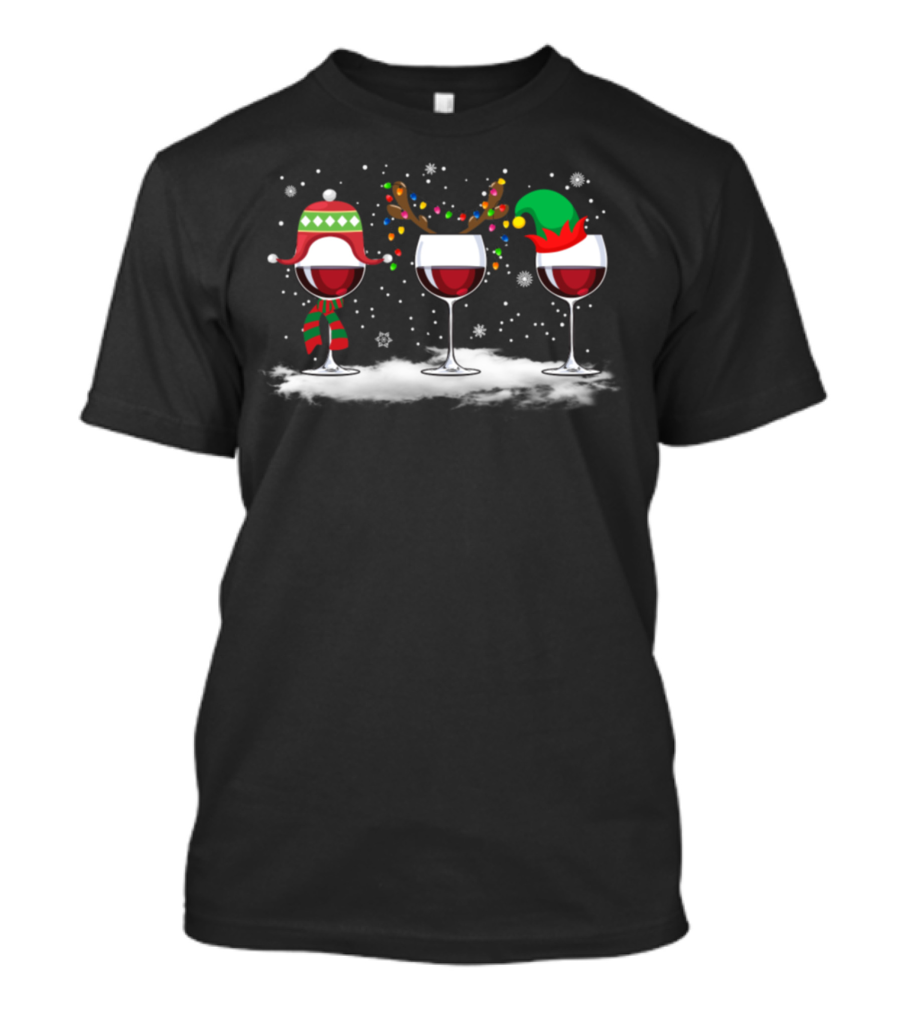 Christmas Red Wine Glasses With Festive Hats And Snowflakes T-Shirt