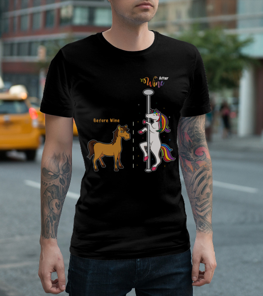 Before Wine After Wine Funny Unicorn Sparkling Transformation T-Shirt