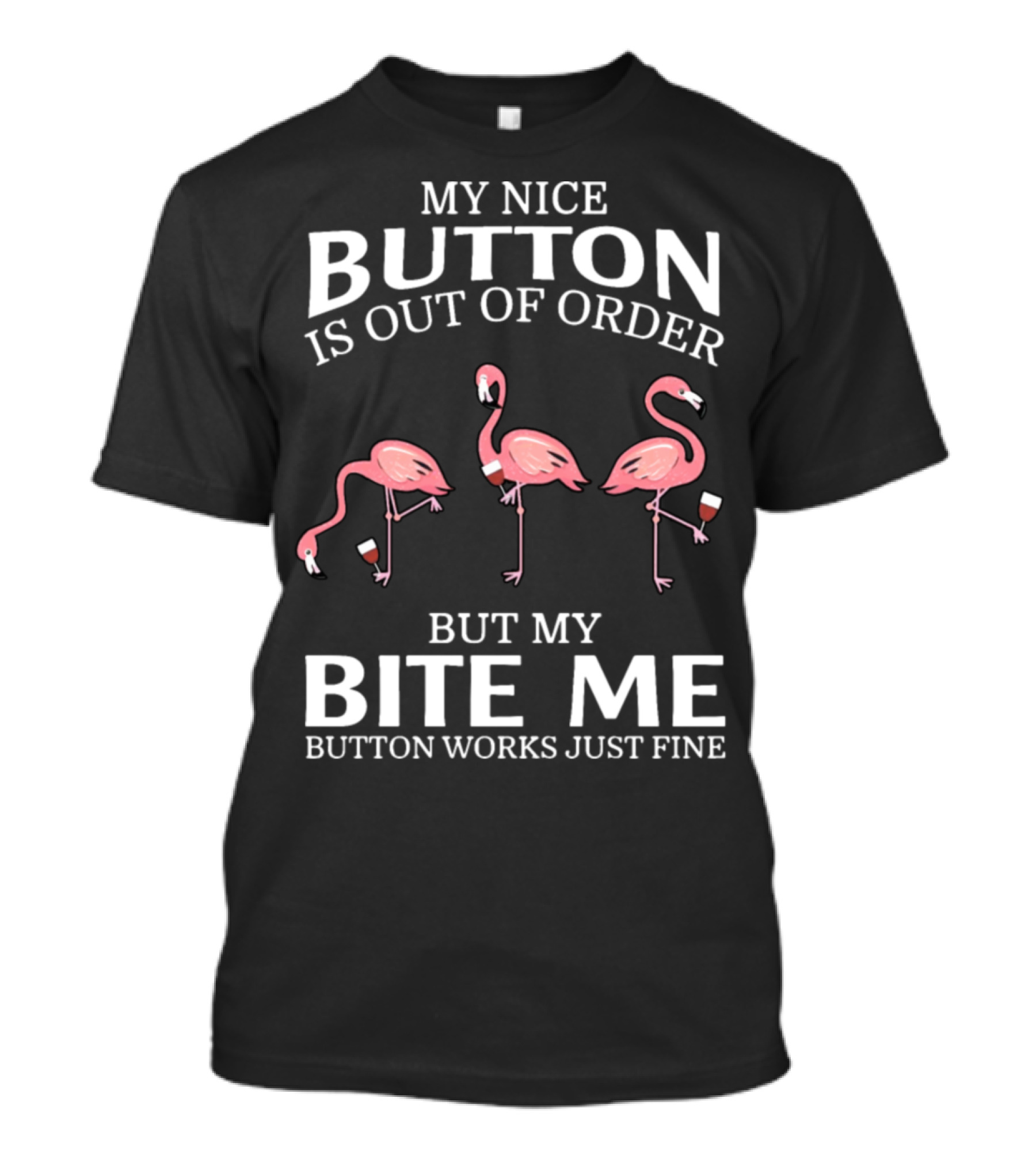 My Nice Button Is Out Of Order But My Bite Me Button Works Just Fine Flamingos T-Shirt