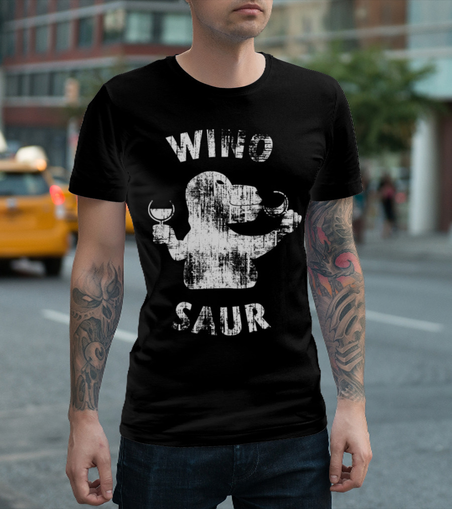 Winosaur Dinosaur Holding Wine Glasses T-Shirt