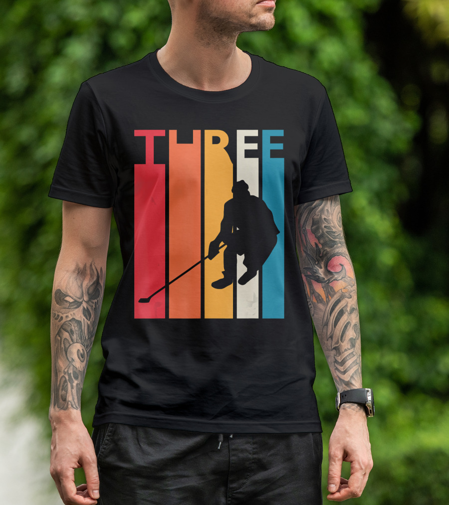 THREE Vintage Hockey Third Birthday Retro T-Shirt