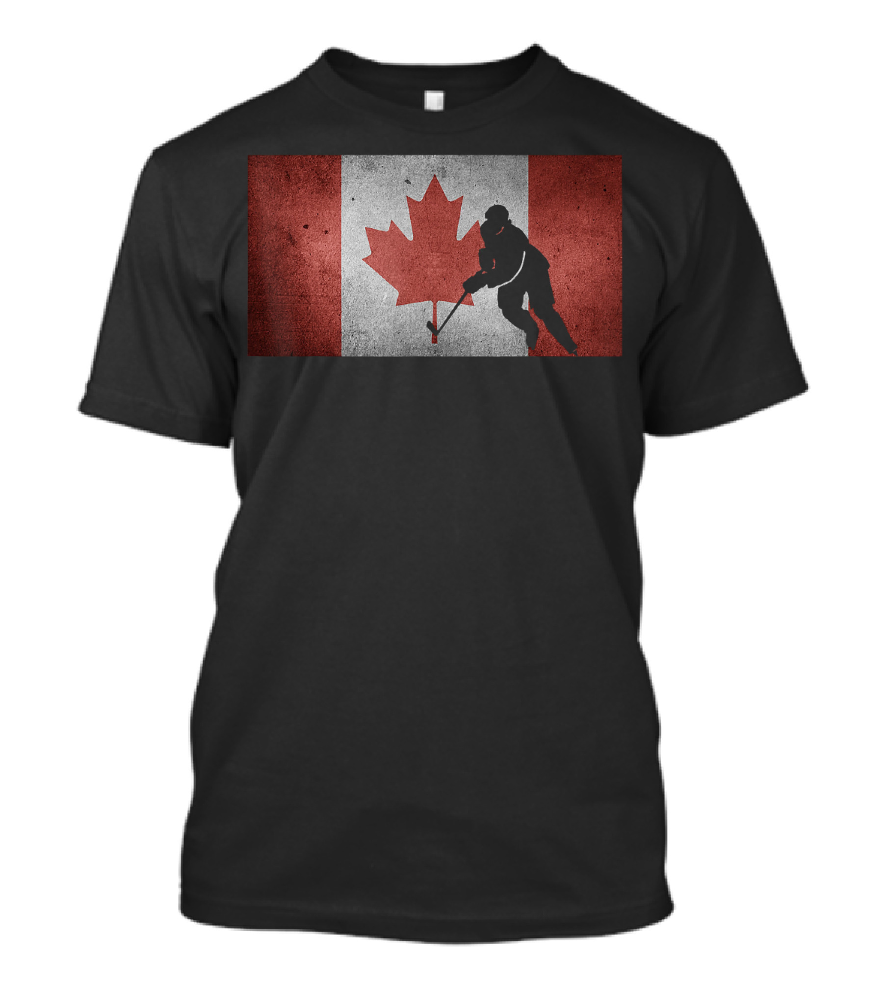 Canadian Hockey Player Silhouette With Canada Flag And Maple Leaf T-Shirt