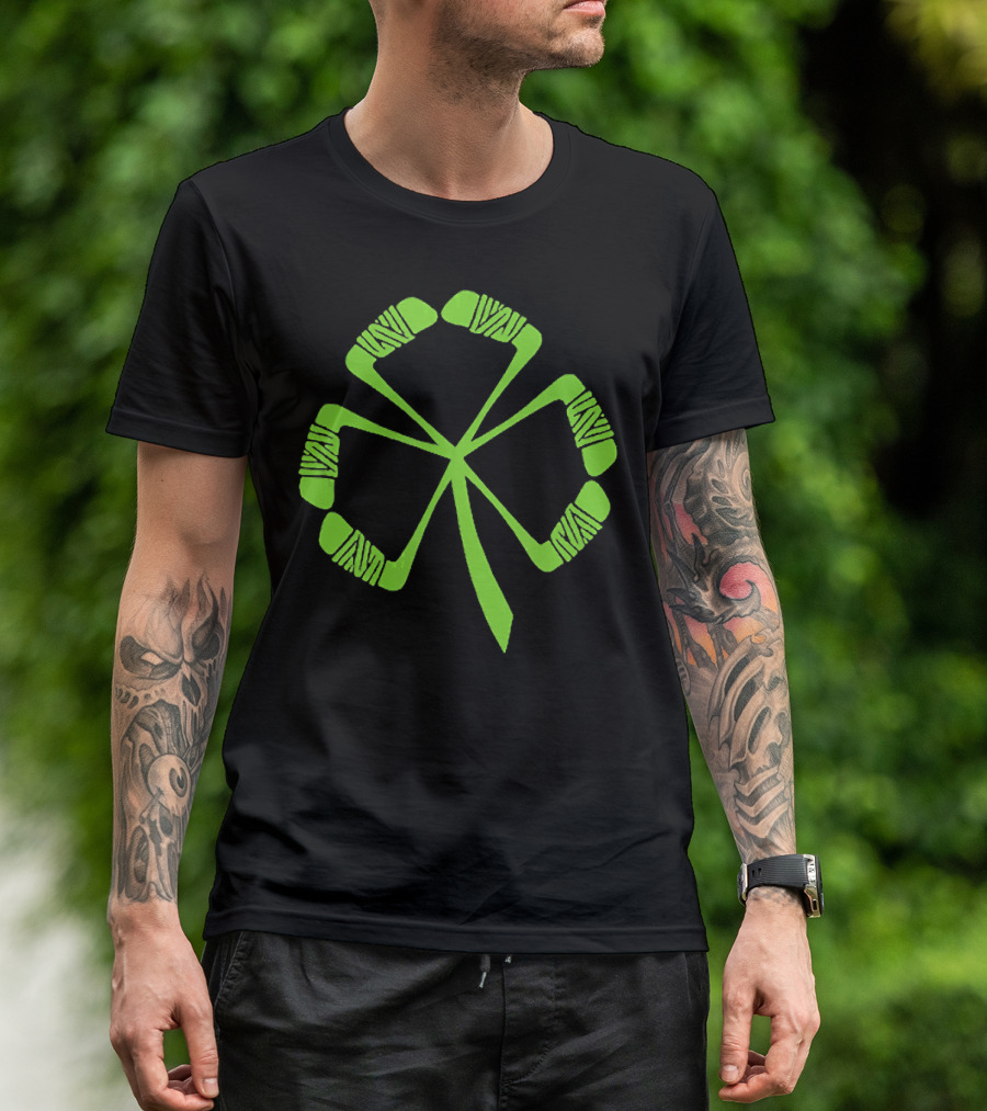 Funny St Patrick's Day Clover With Hockey Sticks T-Shirt