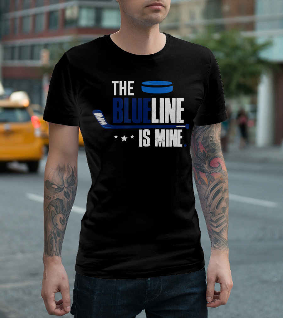 Hockey Defenseman The Blue Line Is Mine Puck Stick Stars T-Shirt