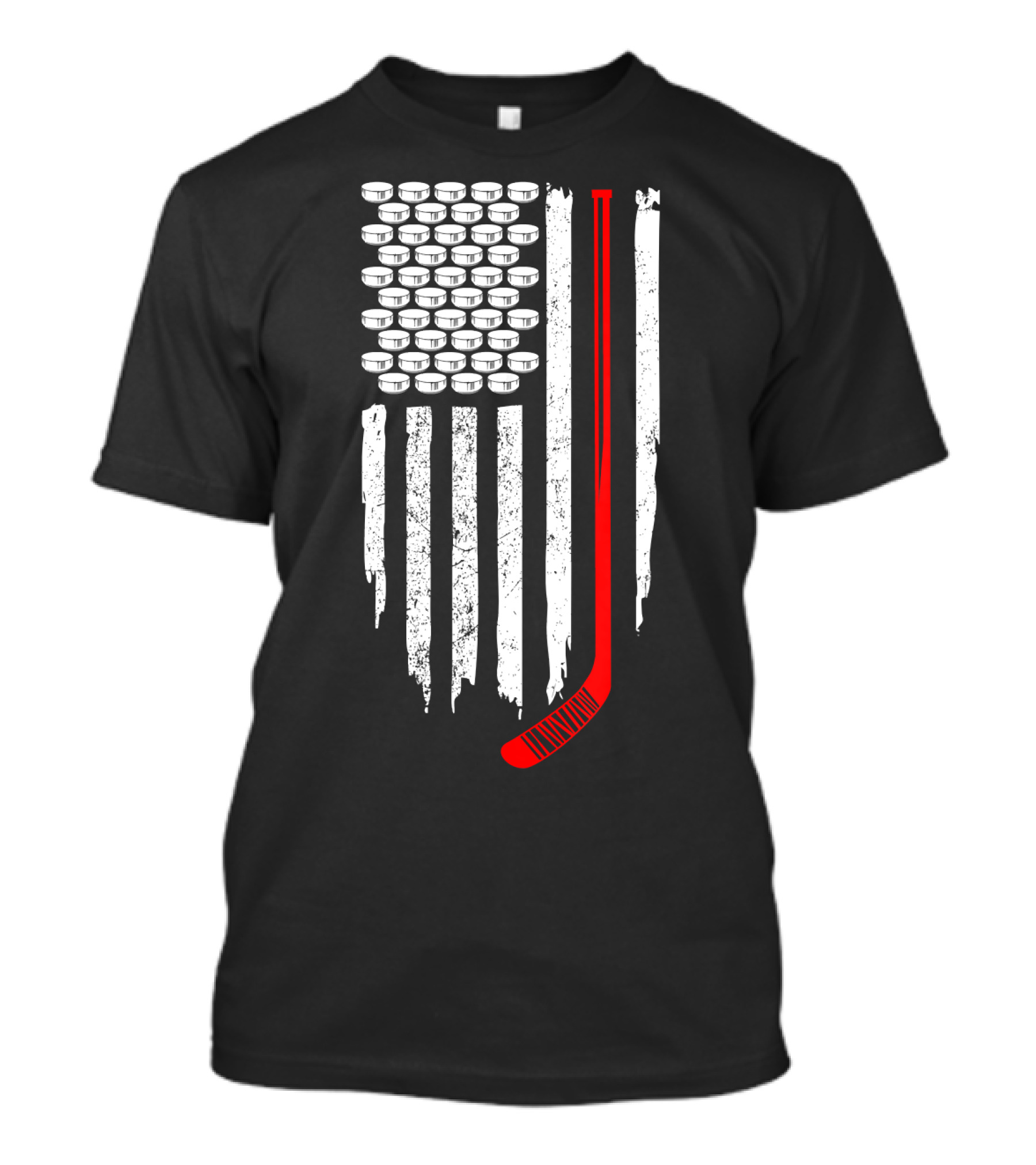 Hockey Fans Red White Flag With Pucks And Stick T-Shirt