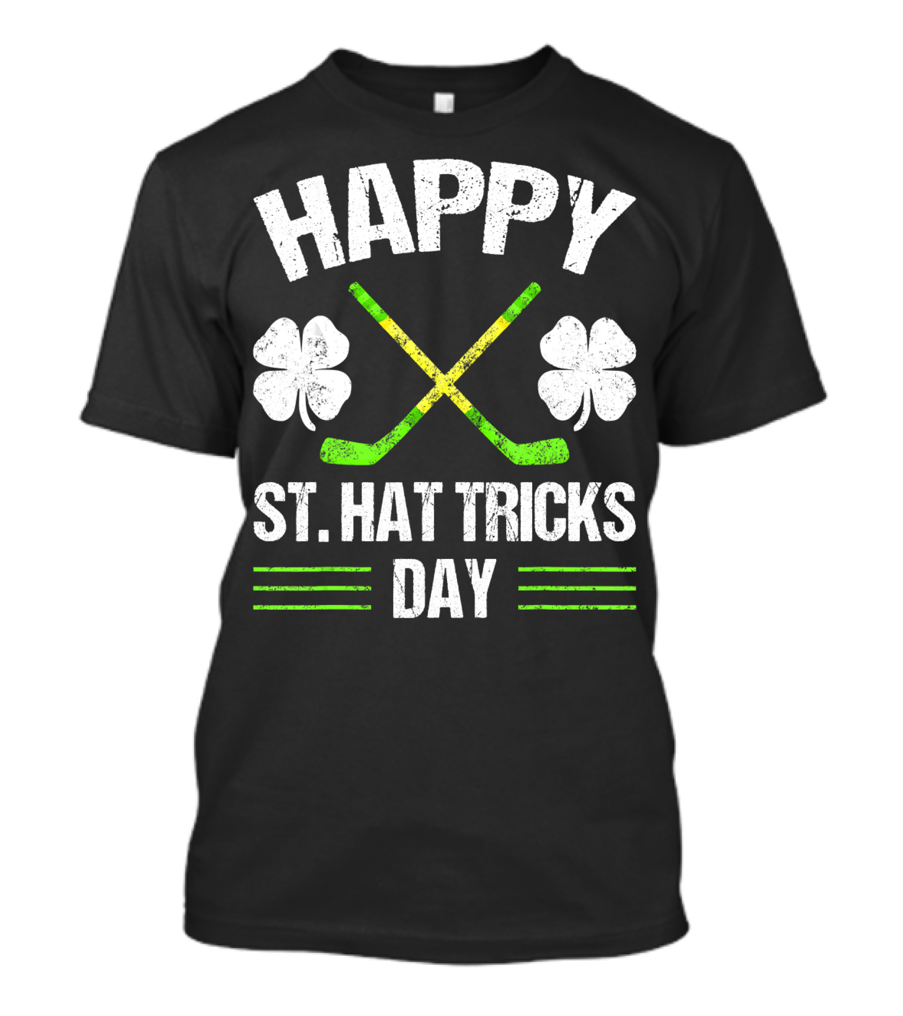 Happy St. Hat Tricks Day Hockey Crossed Sticks And Shamrocks T-Shirt