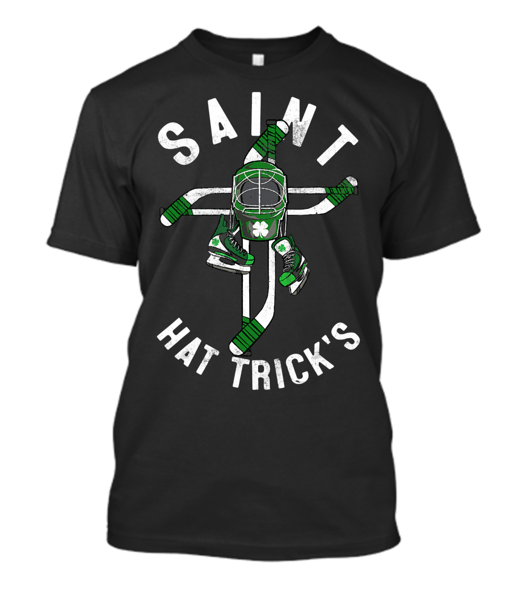 Saint Hat Trick's St Patrick's Day Shamrock Ice Hockey T-Shirt