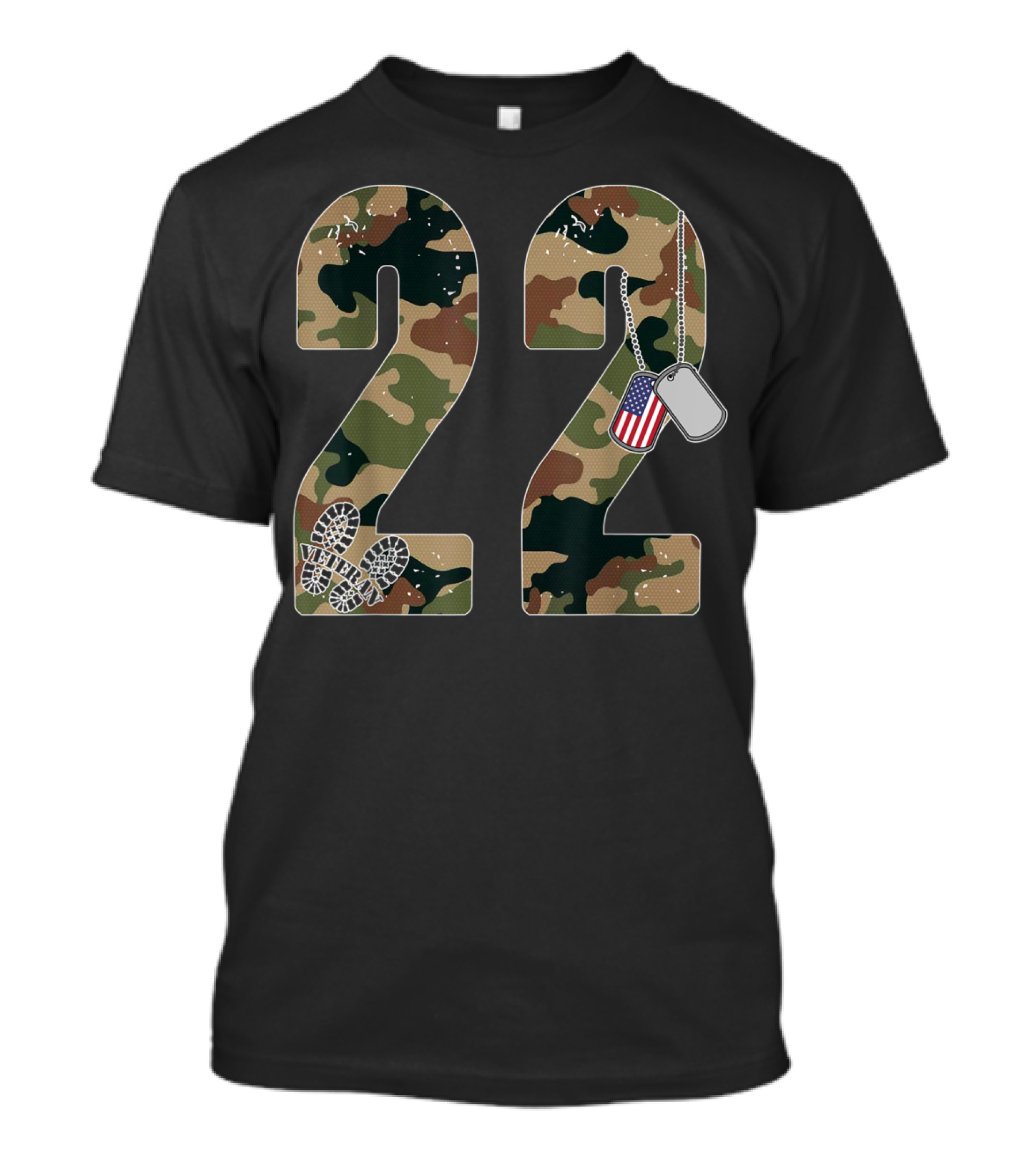 22 A Day Veteran Too Many PTSD Awareness Camouflage Dog Tags T-Shirt