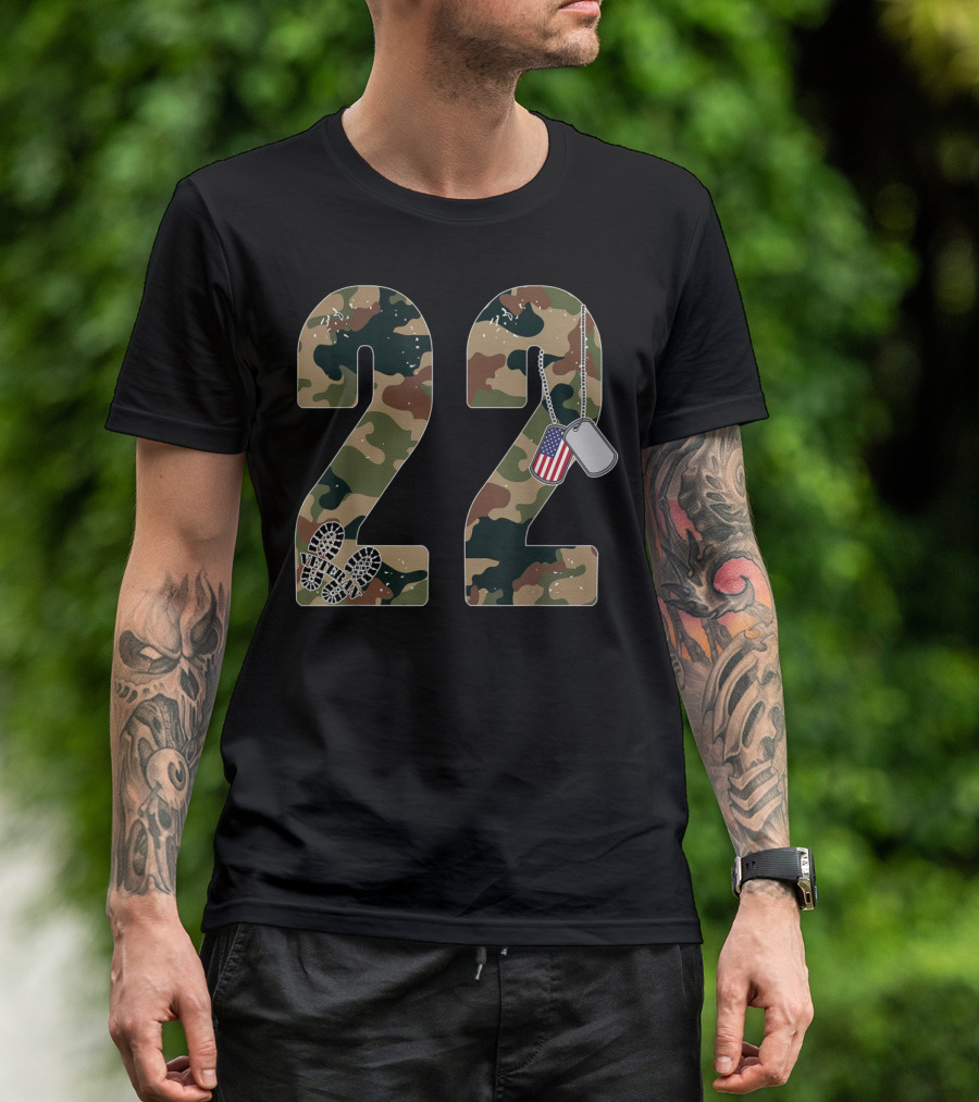 22 A Day Veteran Too Many PTSD Awareness Camouflage Dog Tags T-Shirt