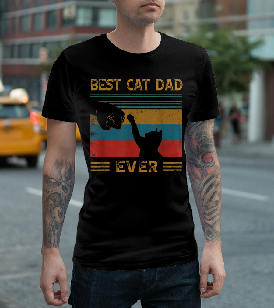 Best Cat Dad Ever Vintage Cat Lover Fist Bump T-Shirt
