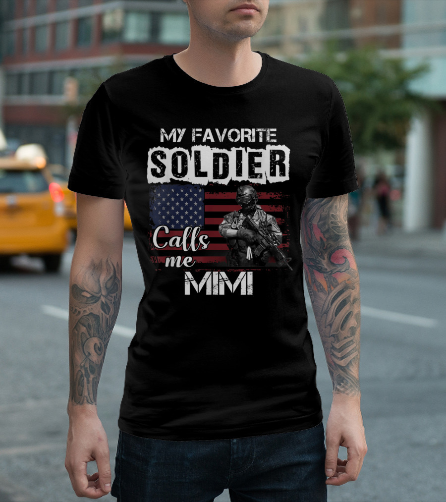 My Favorite Soldier Calls Me Mimi American Flag Veteran T-Shirt
