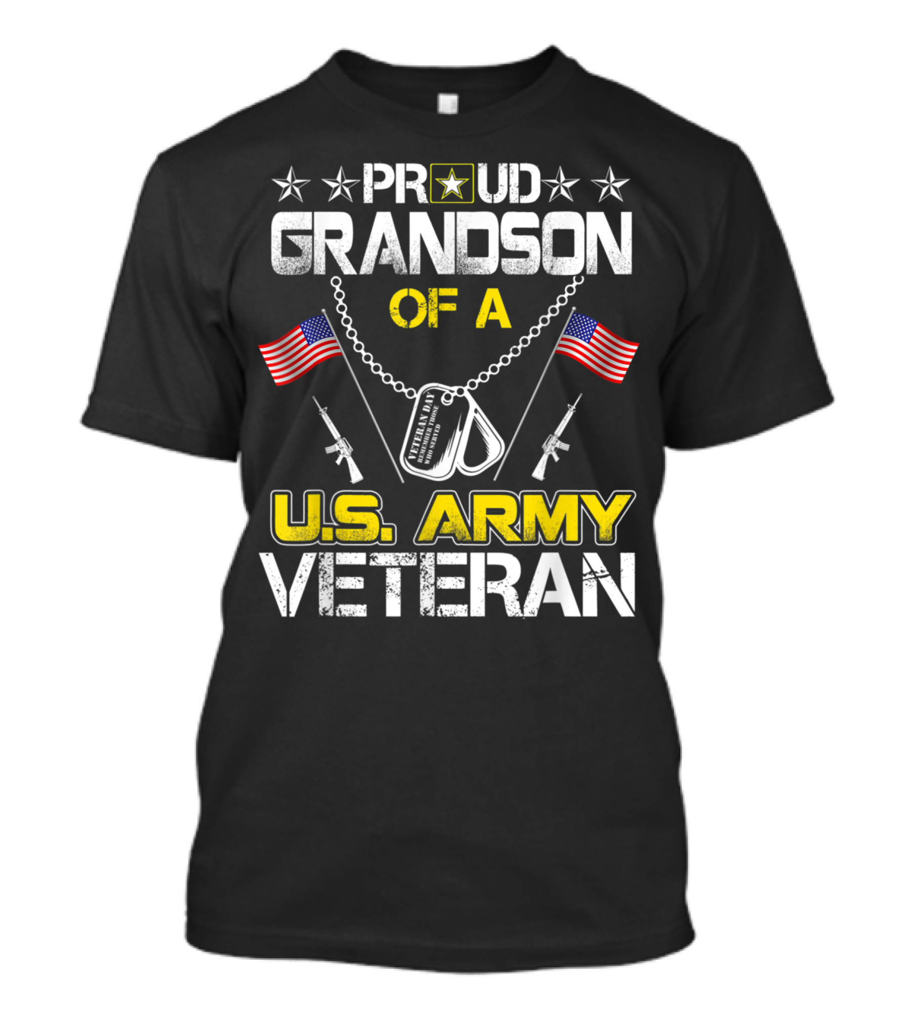 Proud Grandson Of A U.S. Army Veteran With American Flags And Dog Tags T-Shirt