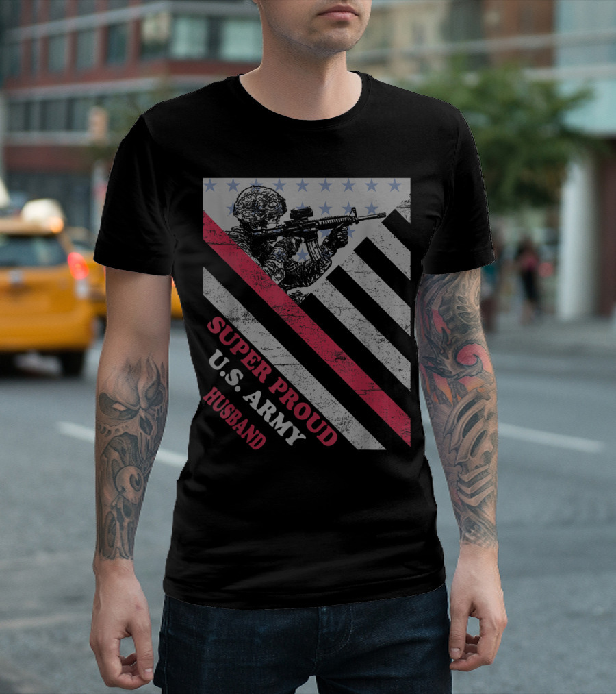 Super Proud U.S. Army Husband Vintage Flag Veteran T-Shirt