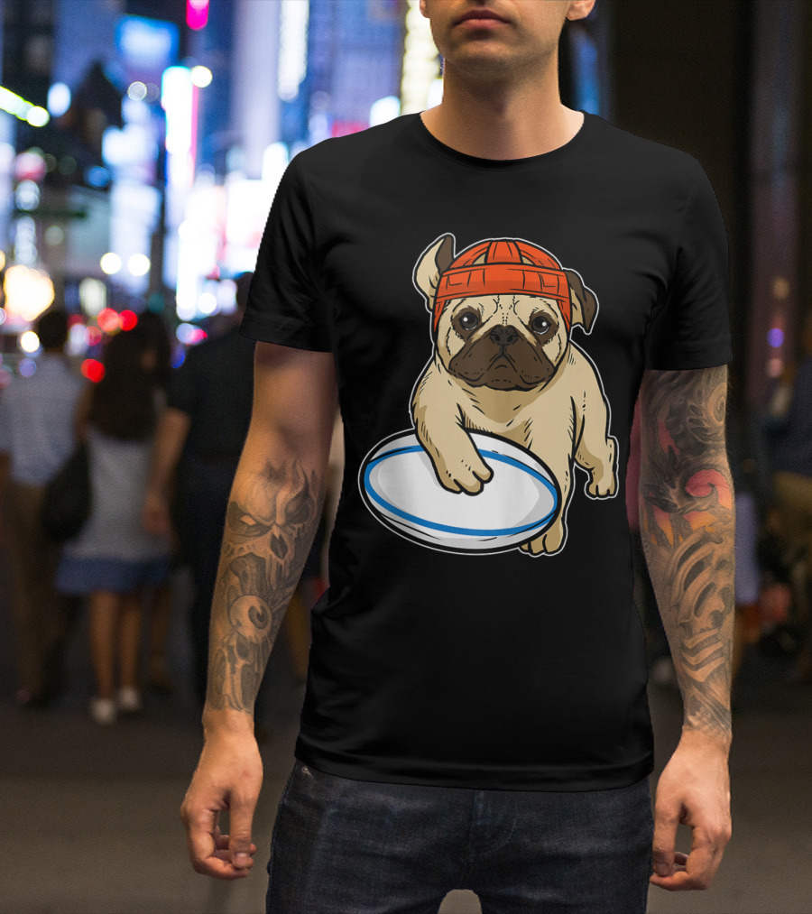 Pug With Rugby Ball Dog Lover Rugby Player T-Shirt