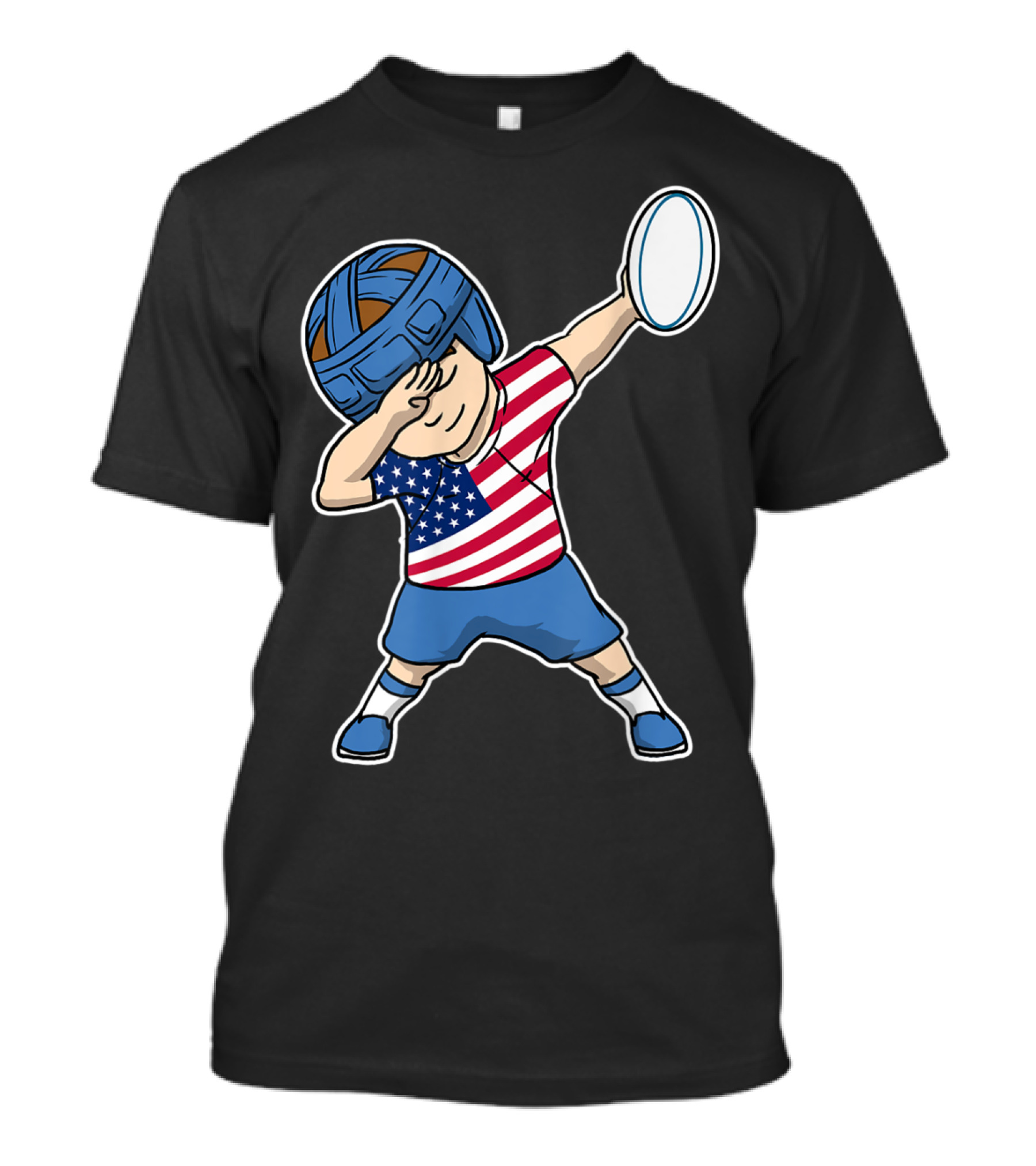Dabbing Rugby Boy In American Flag Jersey USA T-Shirt